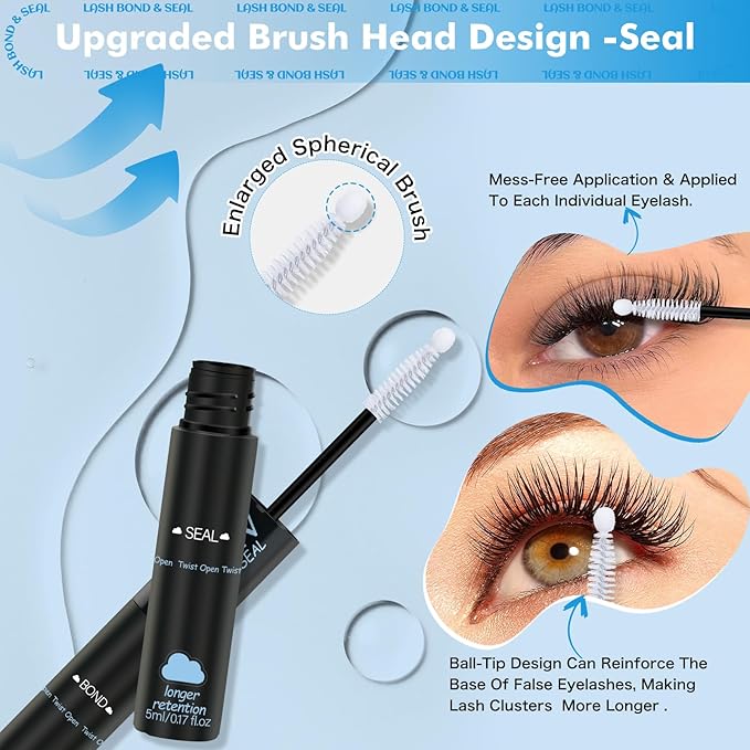 Lash Cluster Glue Lash Remover For Lash Extensions 3 In 1 Kit Strong Hold Clear Bond and Seal Lash Glue Gentle Quick Removal Lash Cluster Remover DIY Lash Extension At Home,Easy to Use(10ml+5ml)