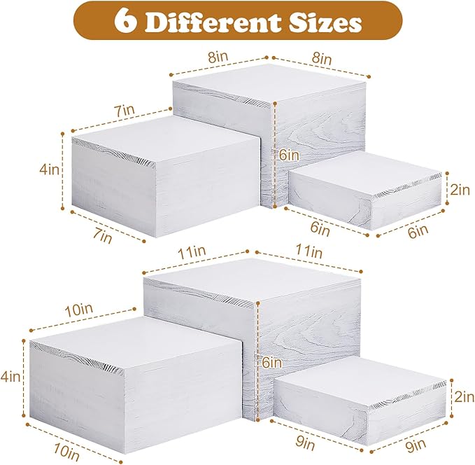 6 Pack Wooden Risers Display Stands Square Food Risers for Buffet Party Rustic Wood Cake & Cupcake Stands Nesting Box Wooden Crates for Display