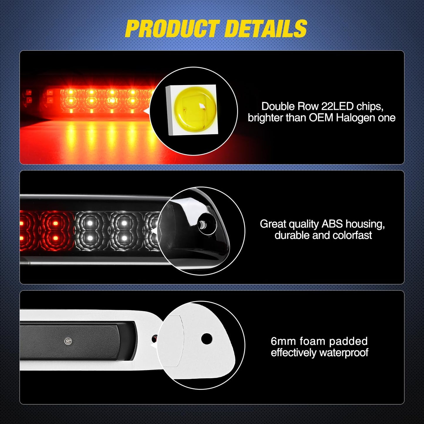 Nilight Third Brake Light Tail High Mount 3rd Stop Cargo Reverse LED Lights Smoked Lens Compatible with Chevy Colorado and GMC Canyon 2004 2005 2006 2007 2008 2009 2010 2011 2012 Pickup Truck