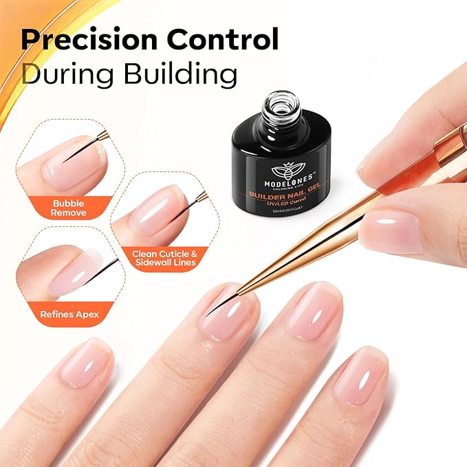 Modelones 2Pcs Double Ended Builder Gel Brush for Nail Extension French Tip Brush Liner Hard Poly Gel Application Cleaning Brush Nail Art Tools Supplies for Salon & DIY