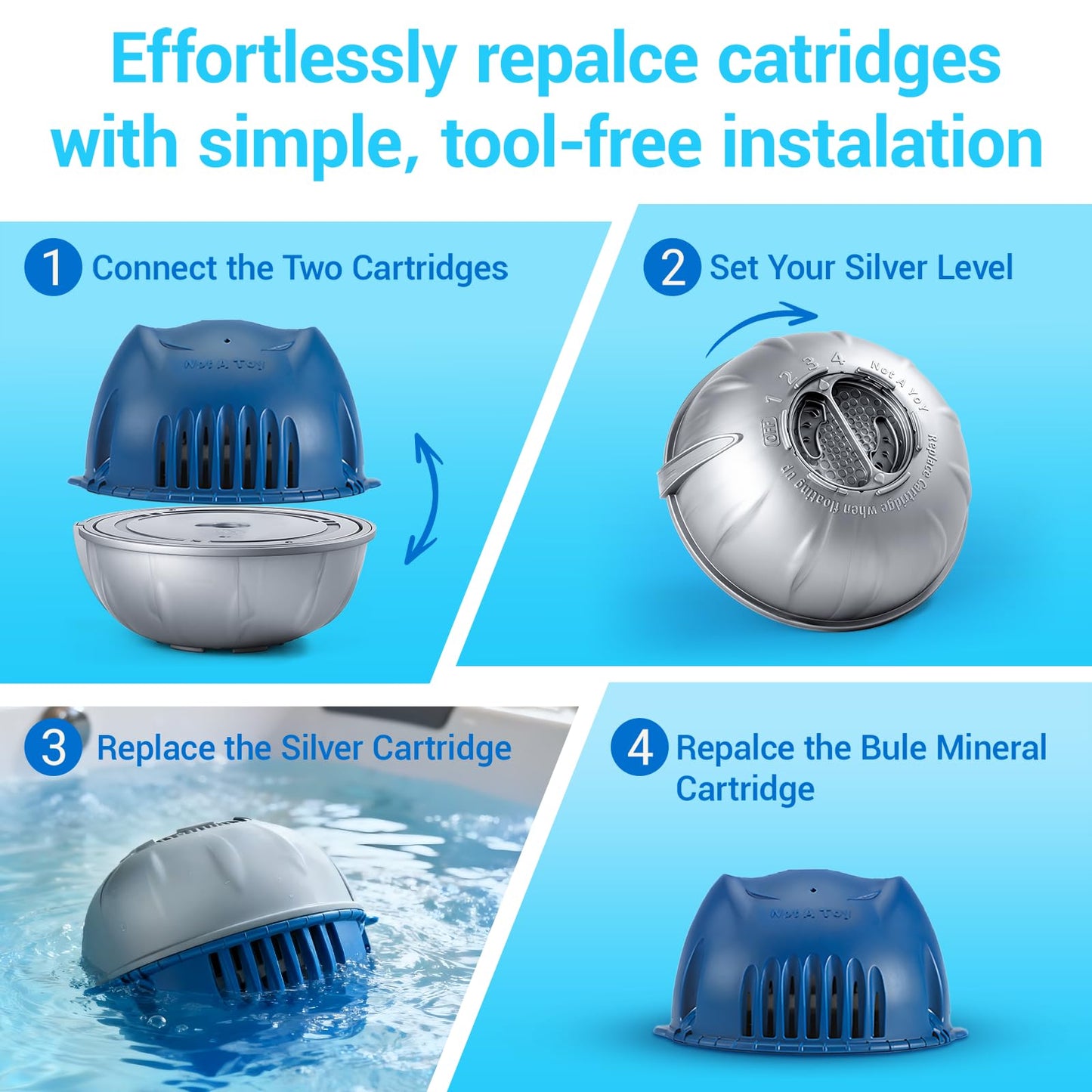 Hot Tub Replacement Cartridge for use with Frog Ease Floating System - Hot Tub Maintance System Supports Less Chlorine Use - 3 Pack