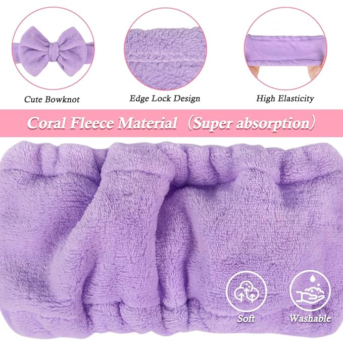 Shintop Spa Headband, Soft Makeup Headband with Cute Bow Elastic Face Wash Hairband for Skincare Facial Mask ShowersÃ¯Â¼ÂPurpleÃ¯Â¼Â