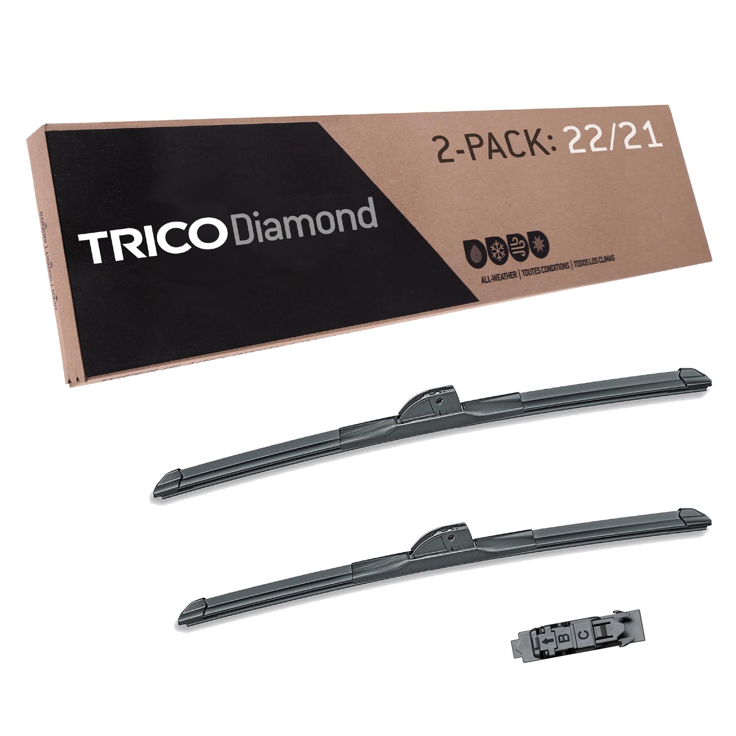 TRICO Diamond 22" + 21" Super Premium Automotive Replacement Windshield Wiper Blades (Set of 2), Passenger and Driver Side All-Weather Beam Wiper Blades for Select Vehicle Models (Item #25-2221)