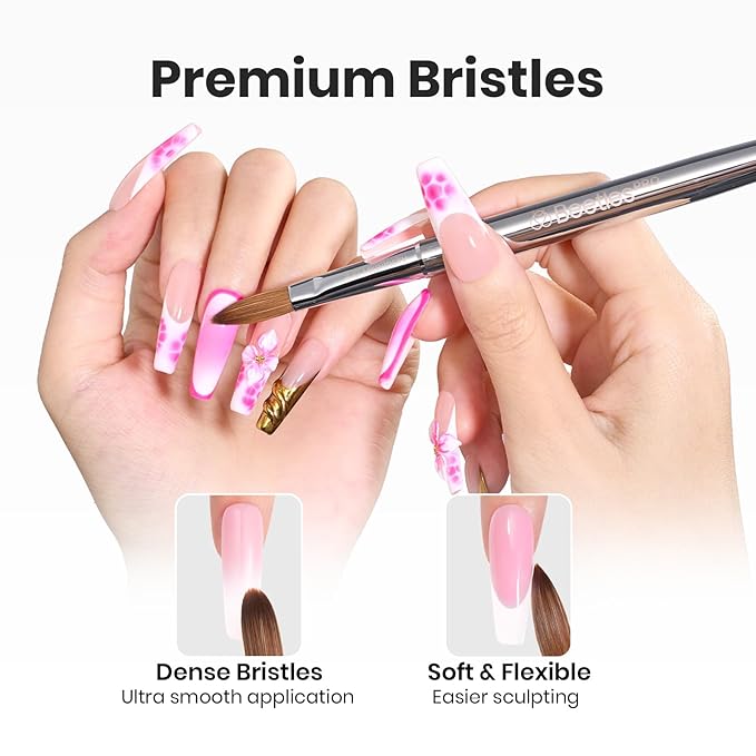 Beetles Pro 1-Pcs Acrylic Nail Brush Ã¢ÂÂ Professional Pure Kolinsky Bristles Acrylic Brushes for Nails Metallic Nail Art Brushes for Nails Extension Gel, 3D Carving Ã¢ÂÂ Salon Quality Manicure Tool (10#)