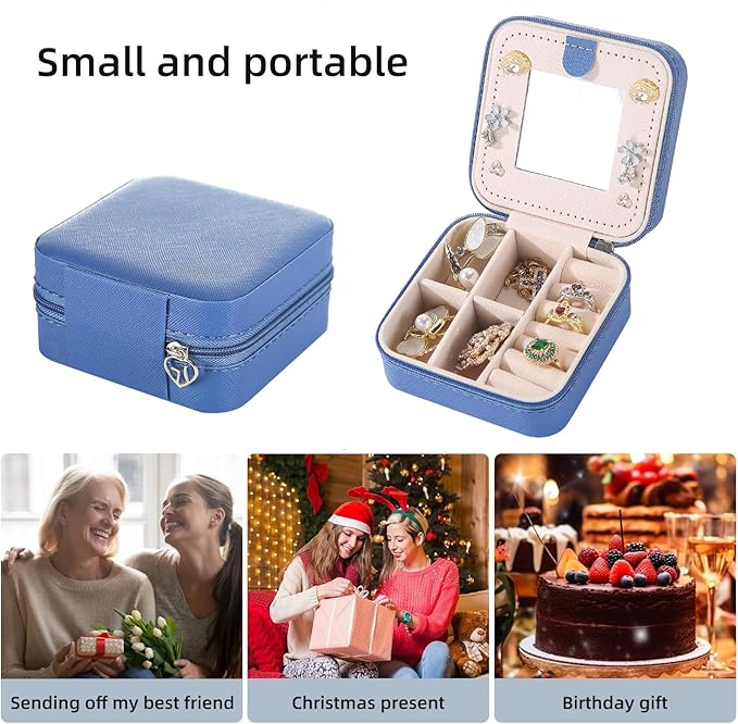 KElofoN Travel jewelry case Travel jewelry box Travel Jewelry Organizer Small Jewelry Organizer Box Gift for Girls Women with Mirror(Deep blue)