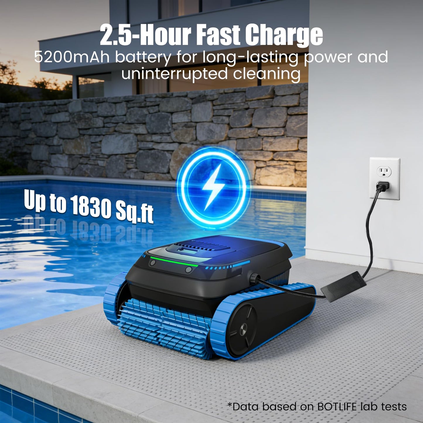 BOTLIFE PC20 Automatic Robotic Pool Cleaner, Cordless Pool Vacuum Robot for Inground & Above Ground Pools, Smart Navigation, Self-Parking, 5000GPH Suction, Cleans Floor, Wall & Waterline