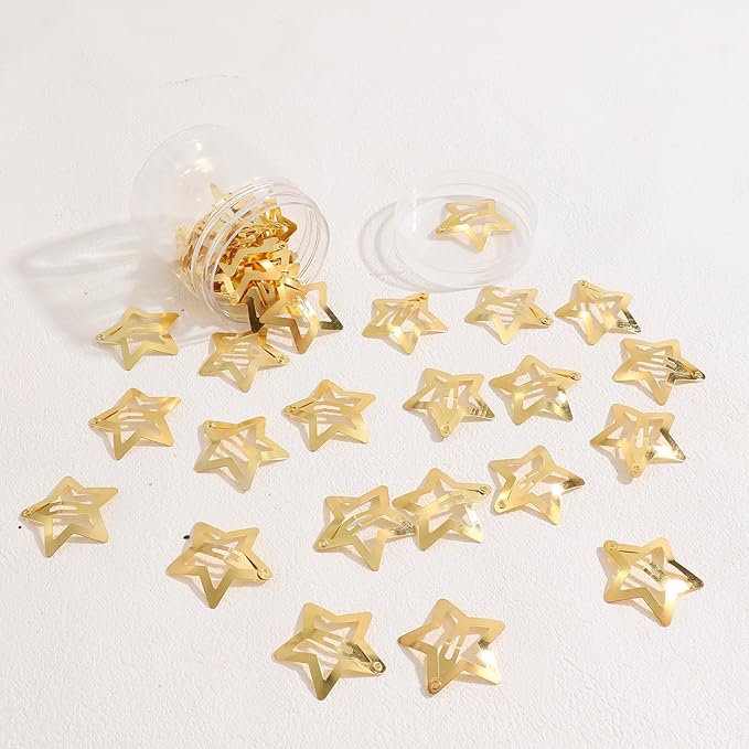 Gold Star Hair Clips - 50Pcs Metal Snap Barrettes for Girls and Women, Non-Slip Hair Accessories