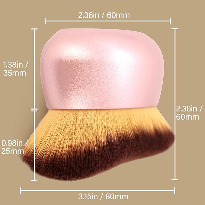 Extra Large Body Makeup Brush For Self Tanner, Leg Makeup &Bronzer Blend,75 mm Wide-headed Kabuki Brush Provides More Even &Pretty Application, Oval Face&Back Makeup Brush, Wet&Dry Use- Pink Rose Gold