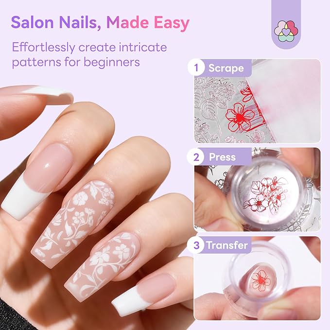 SAVILAND Nail Stamping Gel Polish Kit: 6 Colors Nail Stamping Polish Gel with French Tip Tool Silicone Stamp 8ML Stamper Polishs Gels Painting Gels Nails Kit for DIY Nails Art Design