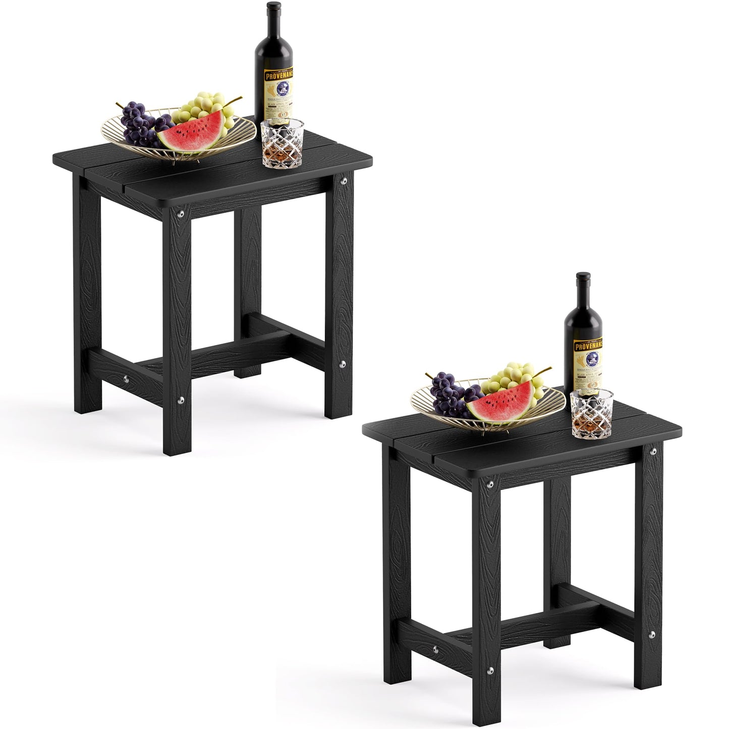 LUE BONA Outdoor Side Table Set of 2, HDPS Small Outdoor Table, Adirondack Side Table, Outside End Table for Patio, Porch, Deck, Pool, Weather Resistant/Easy Maintenance/Indoor or Outside Use, Black