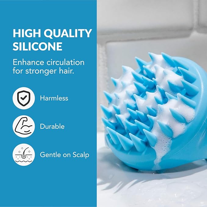 Hair Scalp Massager and Shampoo Brush for Shower Dandruff Removal - Wet and Dry - Encourages Growth - Includes 2 Massage Removal Heads