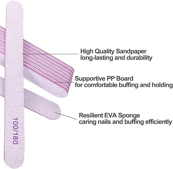 Nail File (200 Pcs), Bulk Emery Board Nail Files for Acrylic Nails and Natural Nails, 100/180 Grit Double Sided Emory Boards for Gel Nail Professional Reusable Washable Manicure Pedicure Kit Set Gray