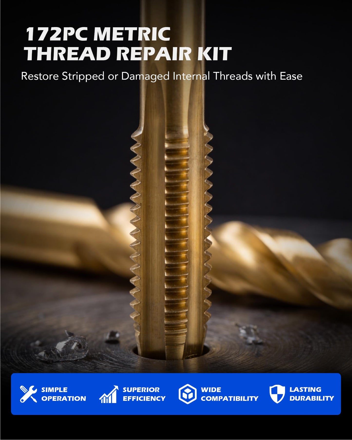 Orion Motor Tech 172pc Thread Repair Kit, Metric Thread Restorer Kit with HSS Drill Bits Taps Inserts Breakoff Installation Tools, Auto Rethreading Restorer Tool Kit in M5 M6 M8 M10 M12 Sizes