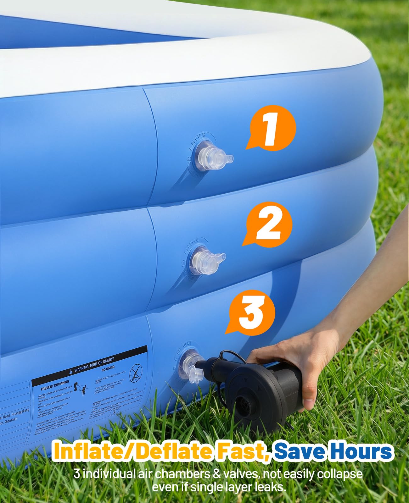 HeySplash Inflatable Pool with Canopy, Large Inflatable Swimming Pool for Adults & Kids, Blow Up Pool Thickened Family Pool for Outdoor Backyard Garden Party Summer Fun, 118" x 69" x 24"(Blue)
