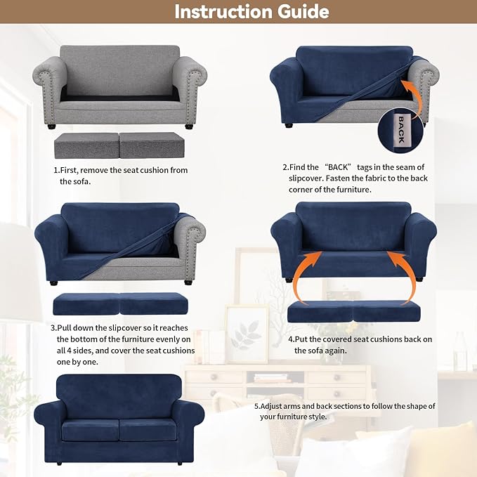 WEERRW Velvet Couch Covers for 2 Cushion Couch Sofa - High Stretch Luxury Velvet Plush 3 Pieces Sofa Slipcovers with Elastic Bottom, Furniture Protector for Pets, Machine Washable, Navy Blue, Medium