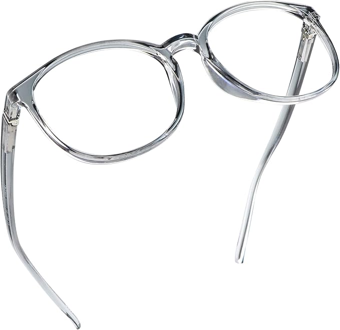 LifeArt Round Blue Light Blocking Glasses, Computer Glasses, Gaming Glasses, TV Glasses for Women Men (Clear Gray, 0.50 Magnification)