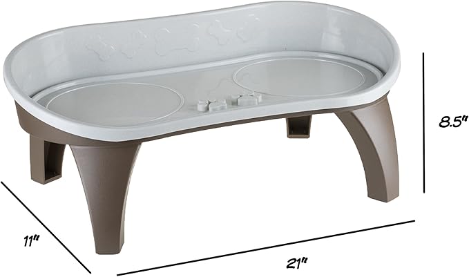 Elevated Pet Feeding Tray with Splash Guard & Non-Skid Feet, Raised Dog Bowl Stand 21″ x 11″ x 8.5″ with Two Stainless Steel Bowls for Food & Water, Comfortable Mealtime for Dogs & Cats by PETMAKER