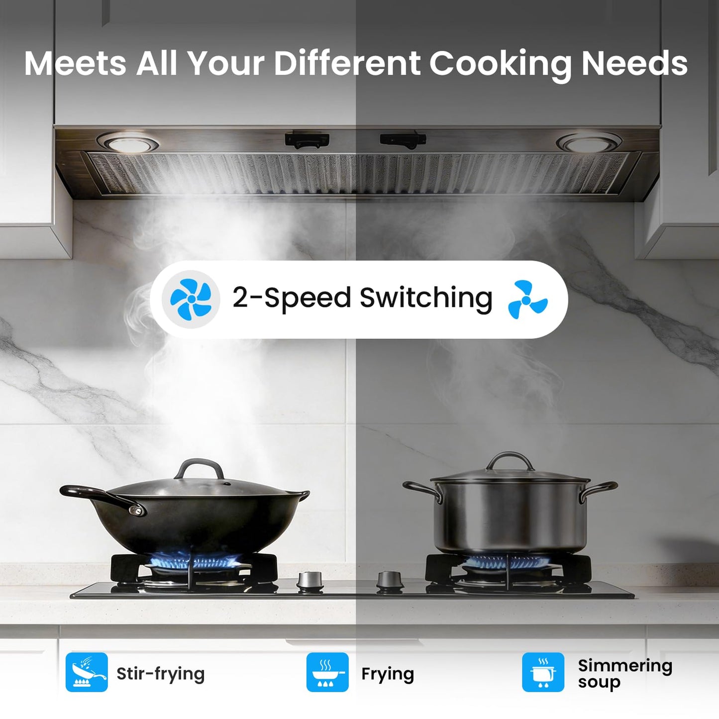 Upgraded PM300SS 21 Inch Insert Range Hood - Max 300 CFM Airflow, Custom Power Pack Vent Insert with 2-Speed Exhaust Fan & LED Light