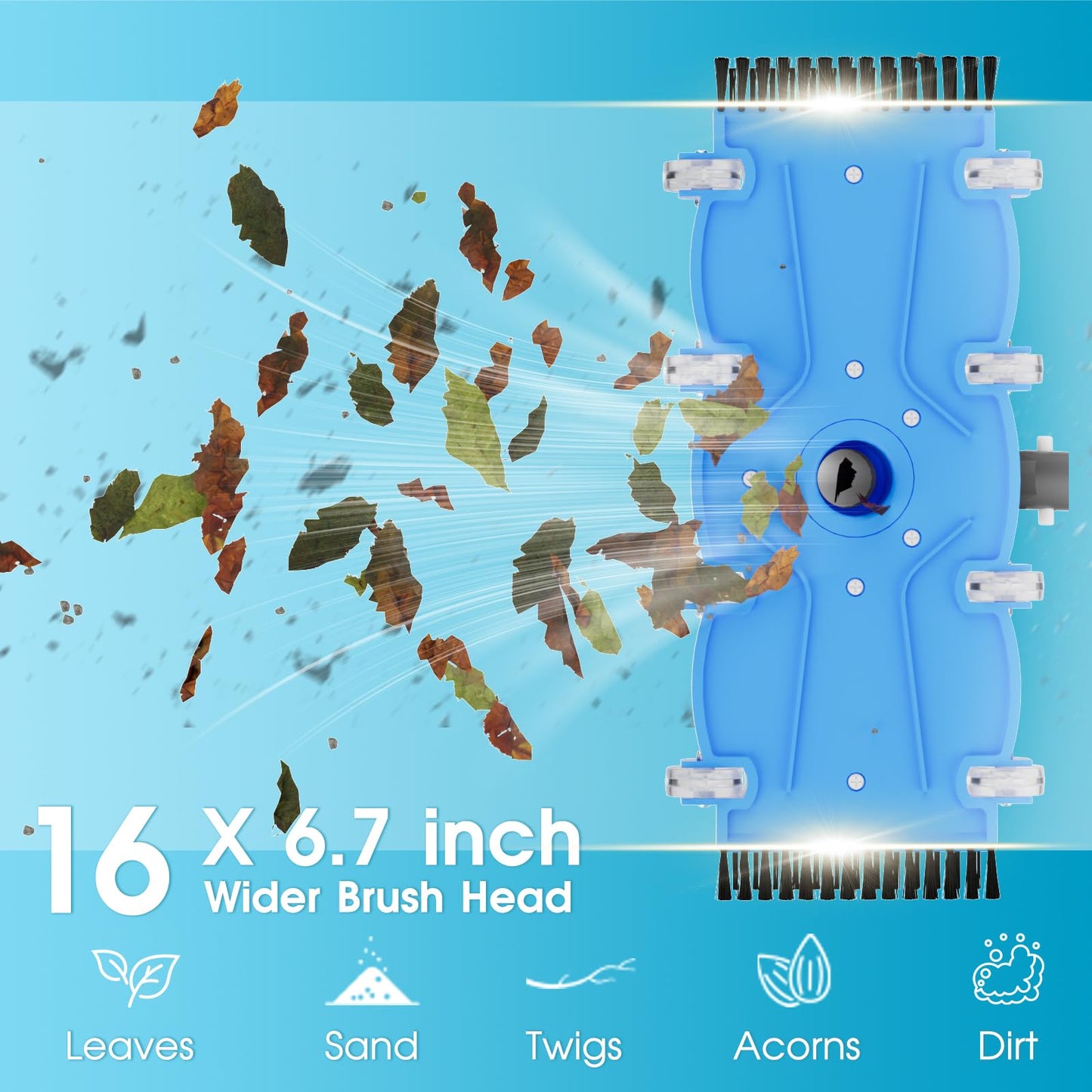 2026 TidyMister Pool Vacuum Head with Swivel Handle - 16in Eazy-to-Use Daily Cleaning Vacuum Head with Side Brushes and Wheels and Hose Connect for 1-1/4in or 1-1/2in for Inground & Above Ground Pools