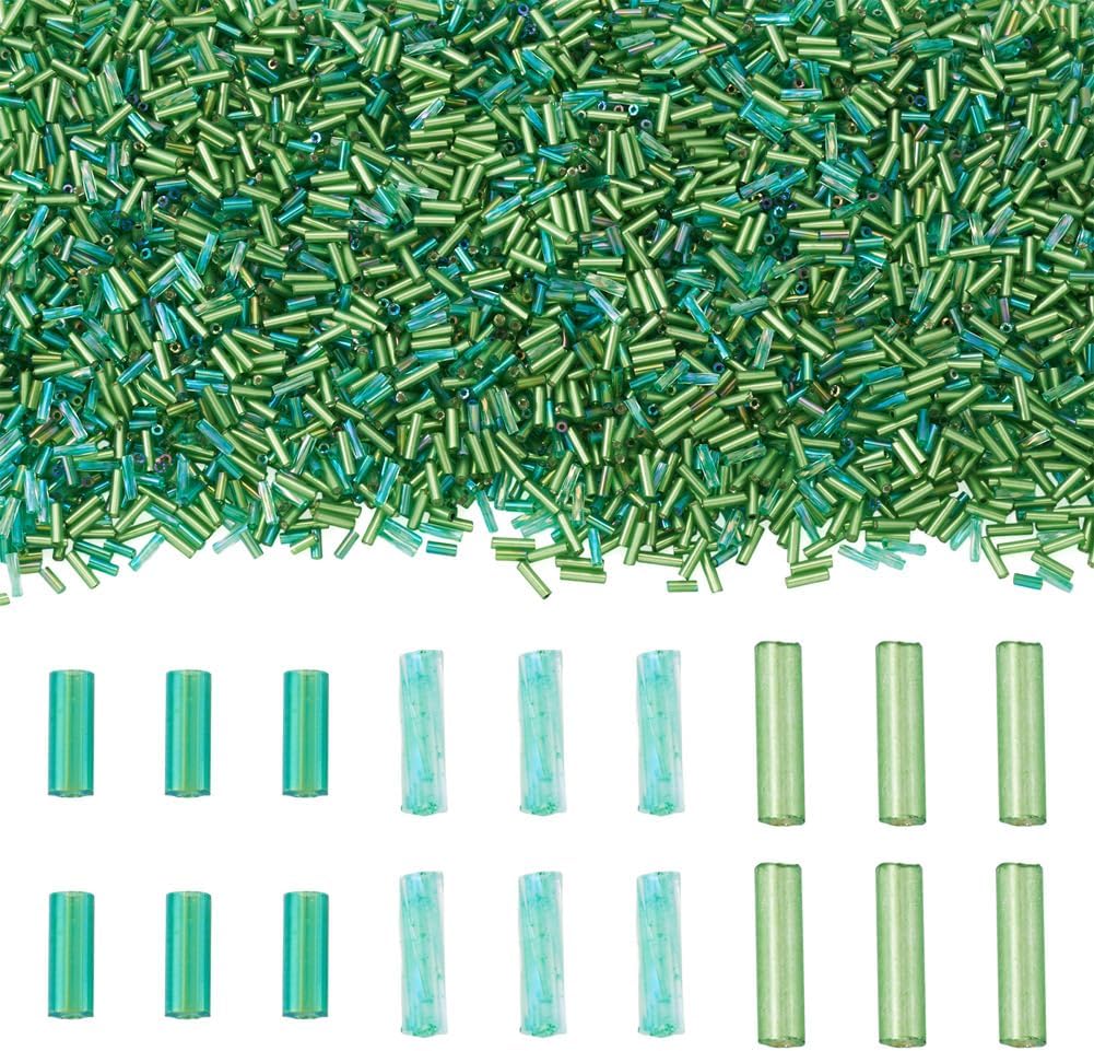 2920Pcs Glass Round Bugle Beads Twist Bugle Bead Transparent Tube Beads for Earring Bracelets Jewelry Making Crafts, Lime Green