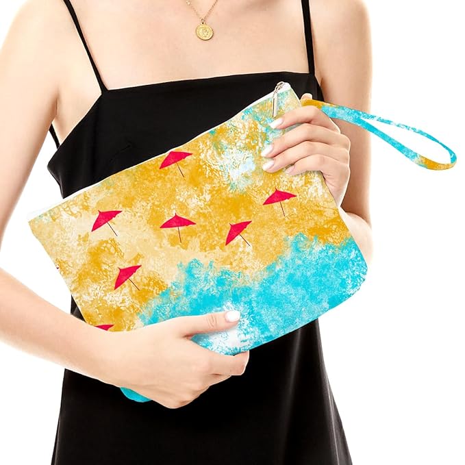 Fokongna Travel Makeup Bag - Wet Dry Bag for Swimsuit, Beach Pool Diapers, Dirty Yoga Gym Clothes - Zipper Pouch for Women, Sister, Friends - Ocean Sea Shells Beach Starfish