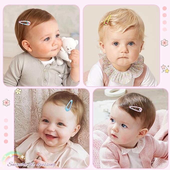 1Inch Cartoon Snap Hair Clips, 60Pcs Small Clips for Little Girls, Baby Infant 3cm Flower Print Hair Clips Barrettes for Toddlers Hair Accessories