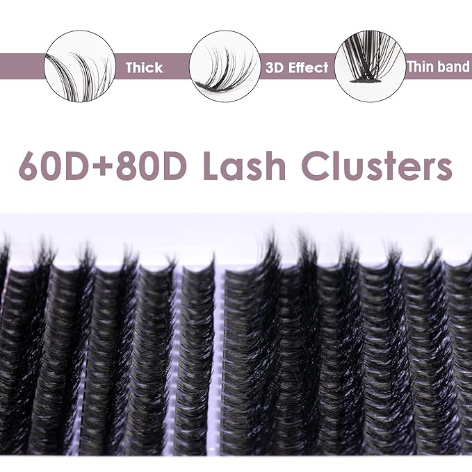 Lash Clusters Lash Extensions 280 Pcs Individual Lashes DIY Eyelash Extensions 10-16mm Length Mix Cluster Lashes Soft Natural for Makeup at Home - 60D+80D