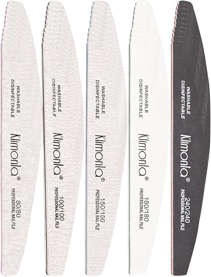 50PCS Gray Professional Nail Files 80/100/150/180/240 Grit, Emery Boards Nail Files for Natural Nails and Acrylic Nails, Double Sided Emory Boards limas para unas acrilicas Reusable Manicure Tools