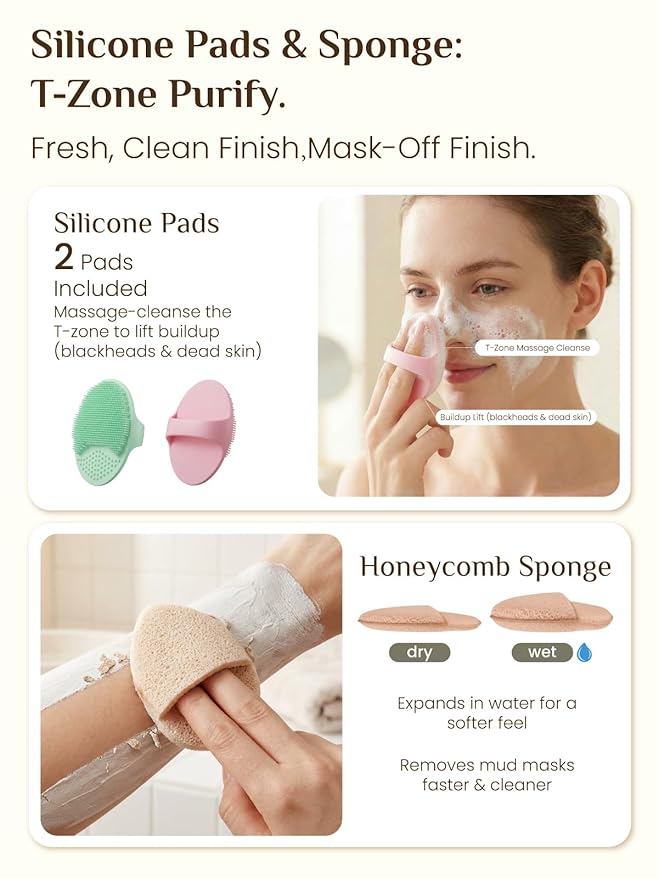 Rena Chris Gua Sha and Face Roller Set: Face Skin Care Tools with Facial Cleansing Brush, 2 Silicone Scrubber Pads & Face Sponge, Travel Bag, Self Care Gift