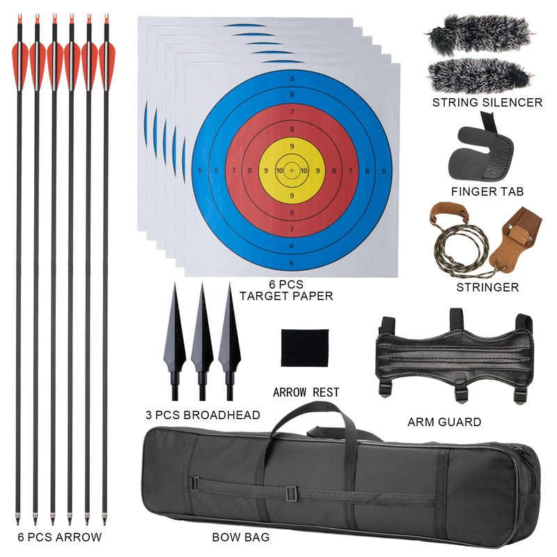 Professional Recurve Bow and Arrow Set for Adults Youth Beginners, 60'' Wooden Takedown Hunting Bow for Outdoor, Hunting and Practice, Right Hand, 30/40/50lbs (Bow and Arrow Set, 50LBS)