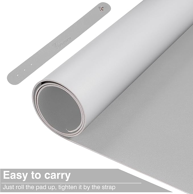 TOWWI Dual Sided Desk Pad, Large Desk Mat, Waterproof Desk Blotter Protector Mouse Pad, Leather Desk Pad Large for Keyboard and Mouse (24" x 14", Gray/Sliver)
