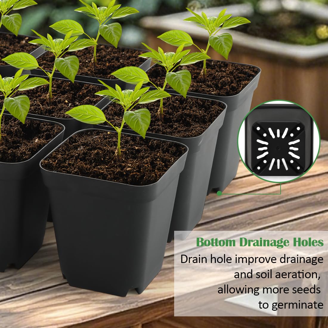 RooTrimmer 4 inch (10CM) Square Nursery Pots 120pcs, Sturdy Seedlings Trays 10 Pcs, Seeds Starter Germination Tray, Microgreening Planter Nursery Propagation 10 Sets