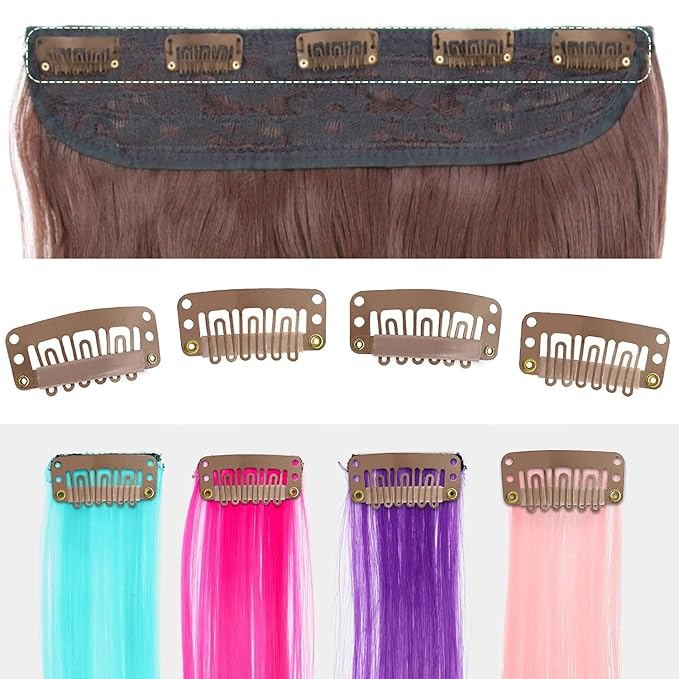 50Pcs 32mm Hairpieces Snap Clips U Shape Wig Clips for Hair Extensions Making Wig Accessories Set Tools (Light Brown)