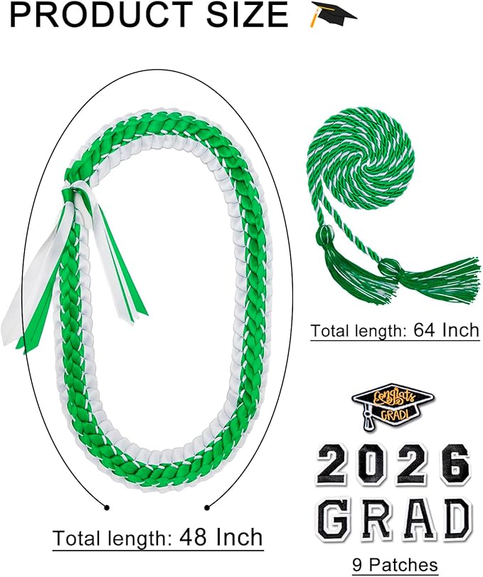 ALKB 2026 Graduation Lei Set - Two-Tone Braided Ribbon with Honor Cord, Unisex Graduation Gift for Graduates, Polyester