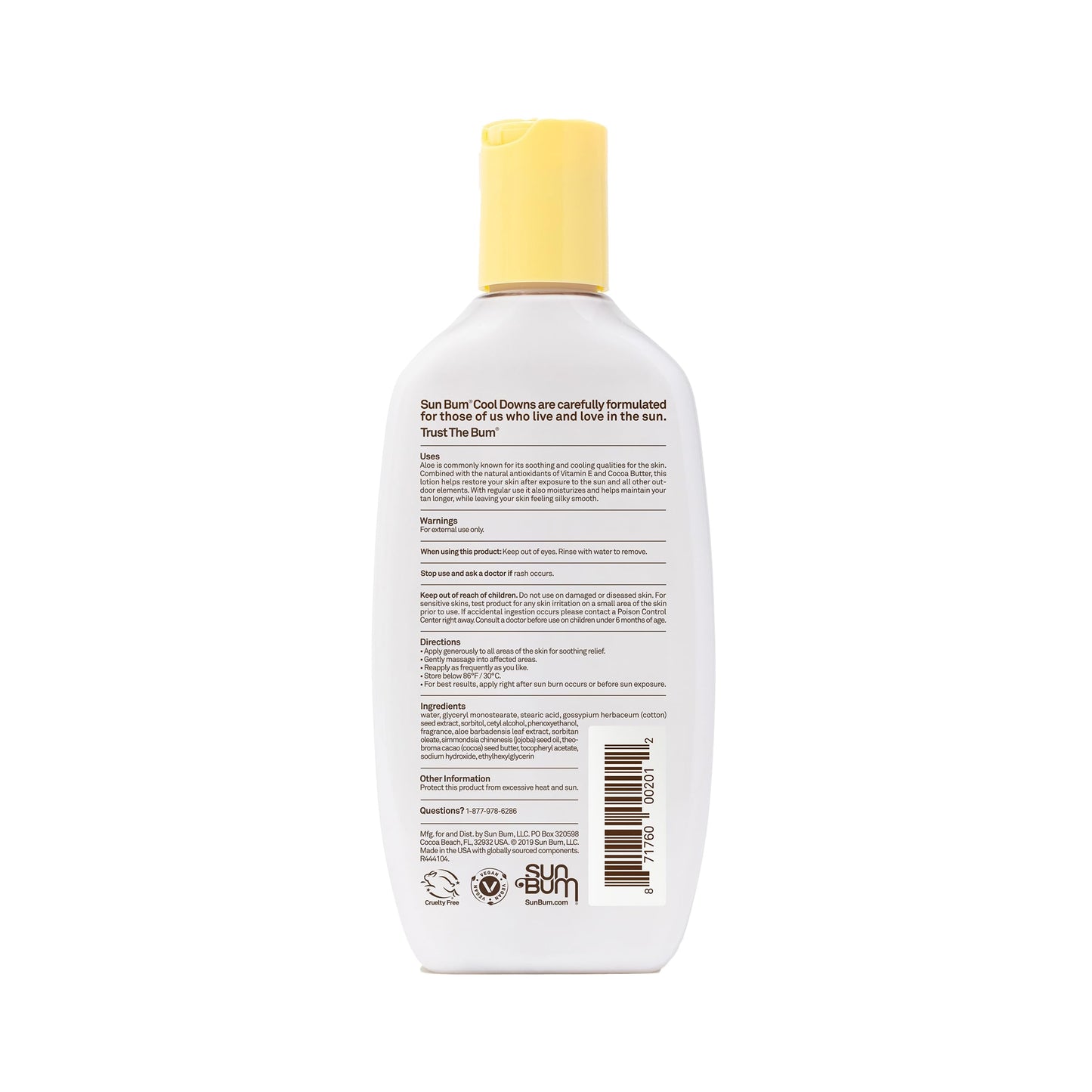 Sun Bum Cool Down Aloe Vera Lotion - Vegan After Sun Care with Cocoa Butter to Soothe and Hydrate Sunburn - 8 oz,(Pack of 2)