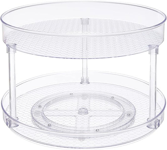 Amazon Basics 2 Tier Lazy Susan Turntable Organizer for Condiments, 12" Diameter, Clear