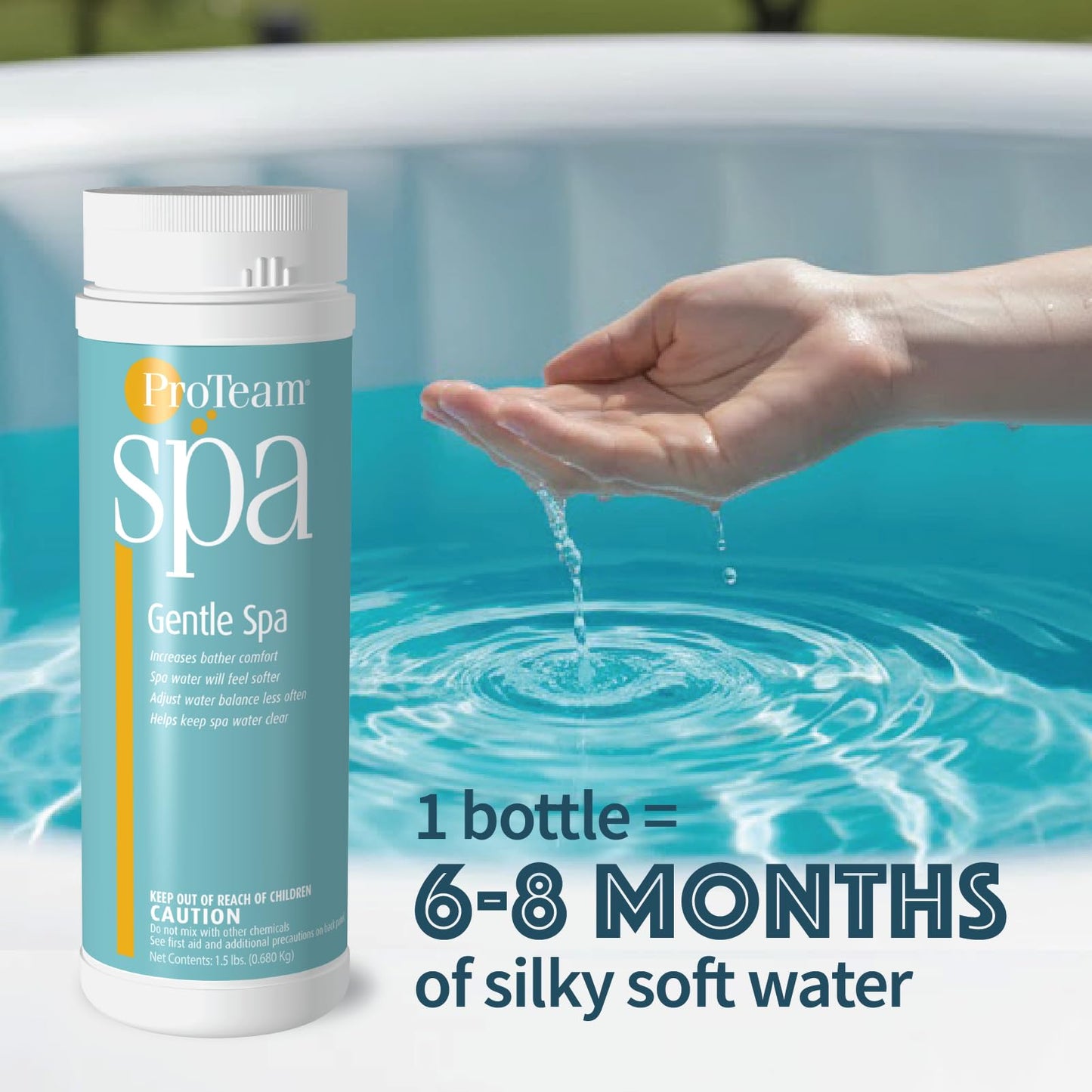 ProTeam Gentle Spa Hot Tub Water Softener & Conditioner — Softens Hard Water, Prevents Scum Lines & Skin Irritation, Borate pH Stabilizer — Fresh Scent, 1.5 lb + SplashWiz Care e-Book