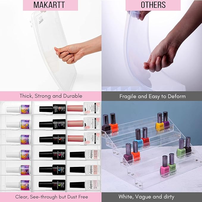 Makartt Nail Polish Organizer, Pink Acrylic Portable Storage Case Holder for 48 Bottles, with 8 Adjustable Dividers, Space-Saving & Colors Display