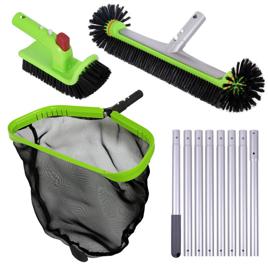 Sepetrel Deluxe Swimming Pool Cleaning Kit Including Professional Leaf Skimmer Net, 17.5" Pool Brush Head,Scrub Brush and 10.5 FT Pole