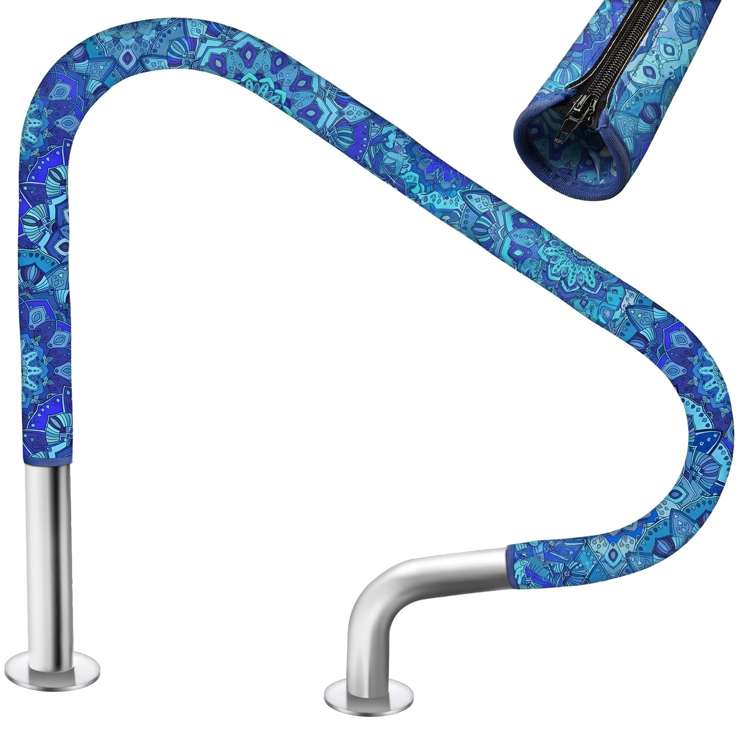 Junkin Pool Handrail Cover 8 ft Swimming Pool Ladder Hand Rail Cover with Zippers Slip Resistant Railing Mandala Rail Grip for Inground Pools Swimming Hand Railing