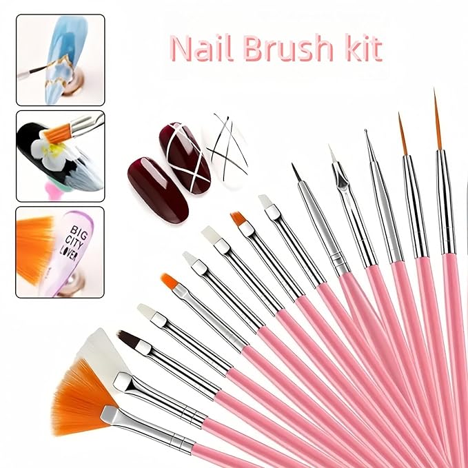 Nail Art Tools Set – 15 Nail Art Brushes + 5 Dotting Pens with Nail Stand Holder – Professional Nail Design Kit for DIY Manicure & Salon Use