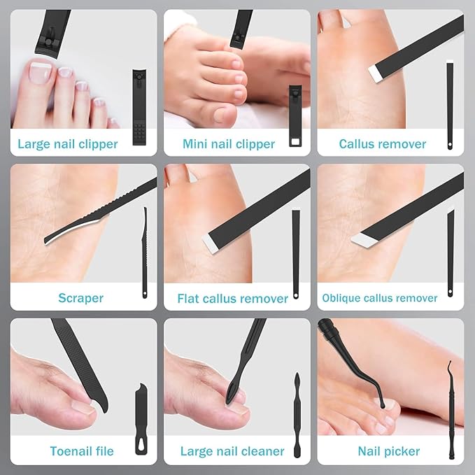 Premium 26-in-1 Manicure & Pedicure Kit Ã¢ÂÂ Stainless Steel Nail Clippers Set with Brown PU Leather Travel Case for Men & Women