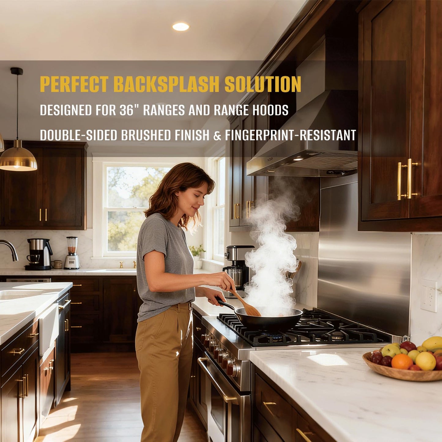 Simetro 24" x 36" Magnetic Stainless Steel Stove Backsplash, Brushed Metal Wall Protector for Kitchen, Ultra Flat Splatter Guard Panel with 4 Pre-Drilled Holes, Easy to Install & Clean, Heat Resistant