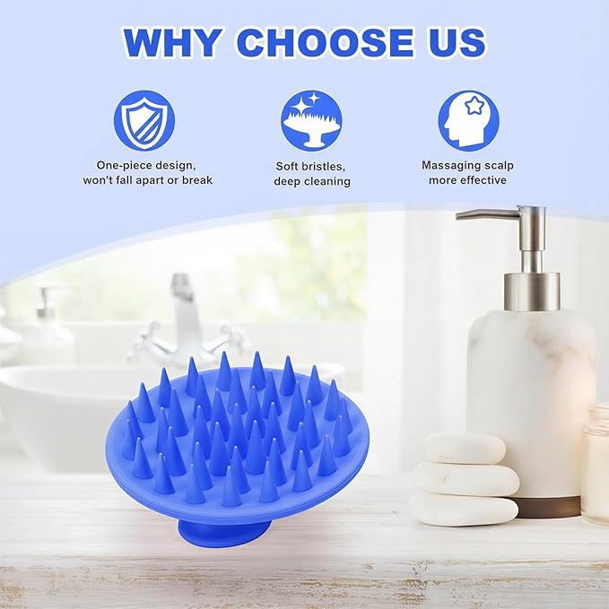 Silicone Scalp Massager Shampoo Brush, Scalp Brush for Hair Growth & Dandruff Removal, Hair Scrubber Scalp Stimulator Exfoliator Brush with Soft Bristles for Wet Dry Scalp Care (Ocean Blue)