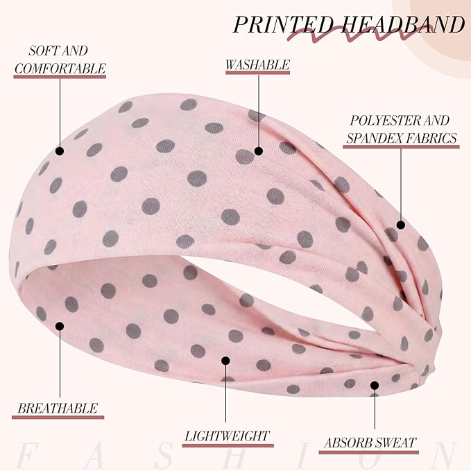 obeoby 8 Pack Polka Dot Headband for Retro Y2K Style, Trendy Stripe Hairbands for Festival Outfits Girls Non Slip Head Bands for Women's Hair
