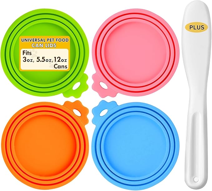 Lydia's Deal 4 Pack Universal Pet Food Can Covers, Silicone Lids for Dog and Cat Cans, Fit Most Standard Sizes (Multicolor)