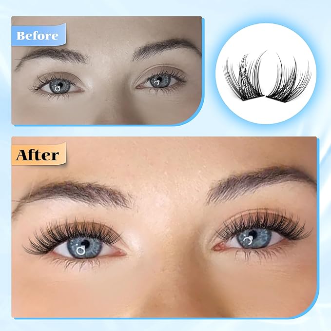 PHKERATA 12mm Wispy Lash Clusters Natural Cluster Eyelash Extensions DIY Individual Lashes C Curvature Eyelash Clusters for Daily Wear with Soft Lash Band