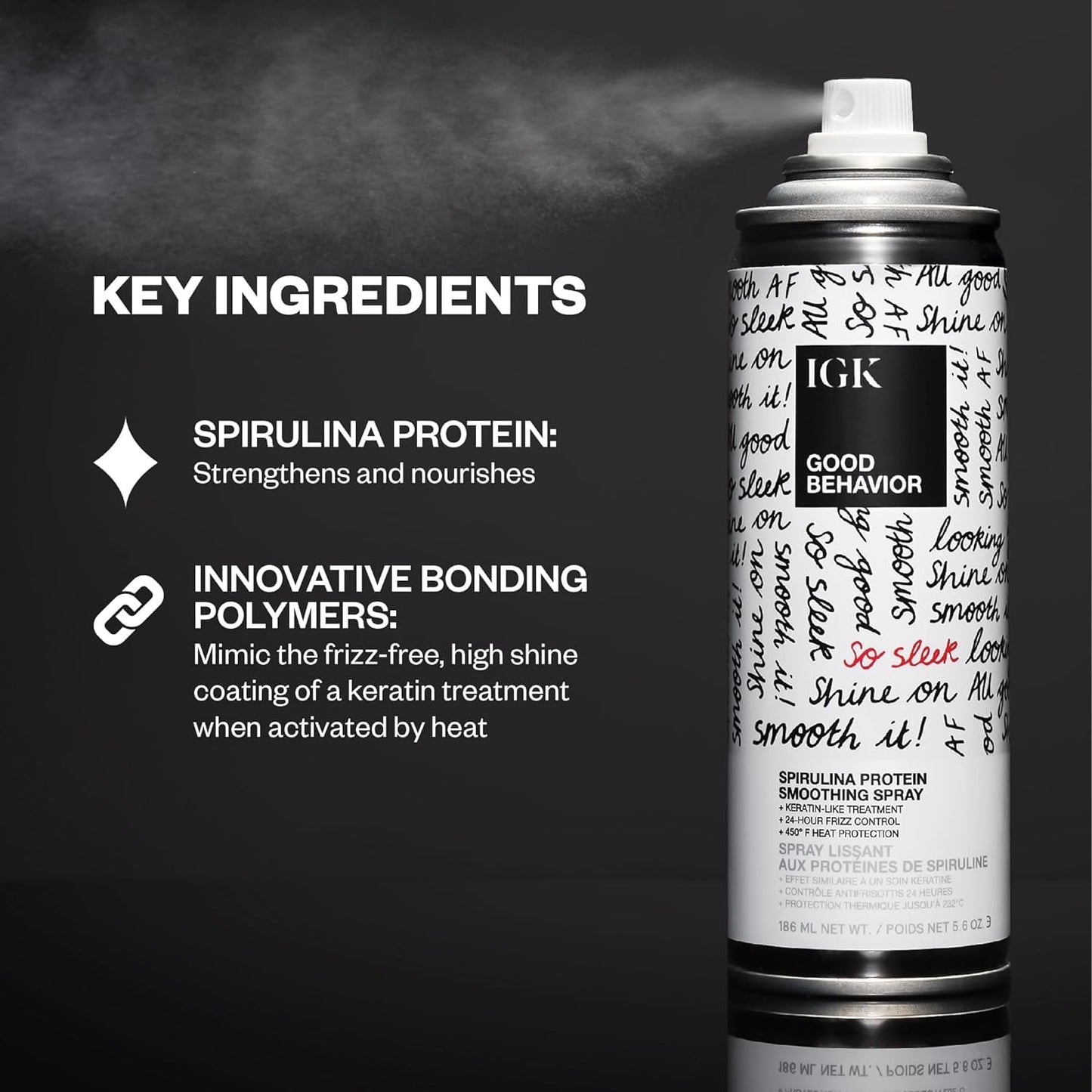 IGK GOOD BEHAVIOR Spirulina Protein Smoothing Spray Travel Bundle | Keratin Like Treatment + Frizz Control + Heat Protectant | Vegan + Cruelty Free | (5.6 Oz + 2.4 Oz)