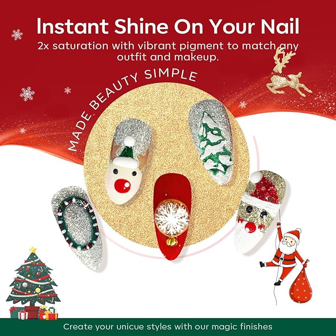modelones Gel Nail Polish Set, 6 ColorsSparkle Dark Green Red Silver Champagne Rose Gold Glitter Gel Polish Kit New Year Soak Off Nail Art Manicure Salon DIY Home Gift