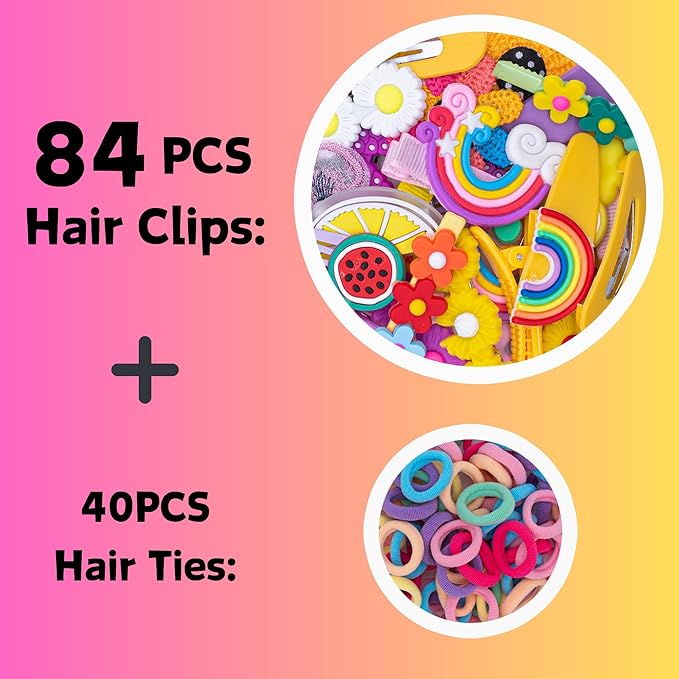 84PCS Hair Accessories for Girls Little Girl Hair Clips Barrettes for Baby Toddler Teens Women Kids Cute Candy Colorful Flower Gift for 4-12 Ages (Toddler Hair Accessories)